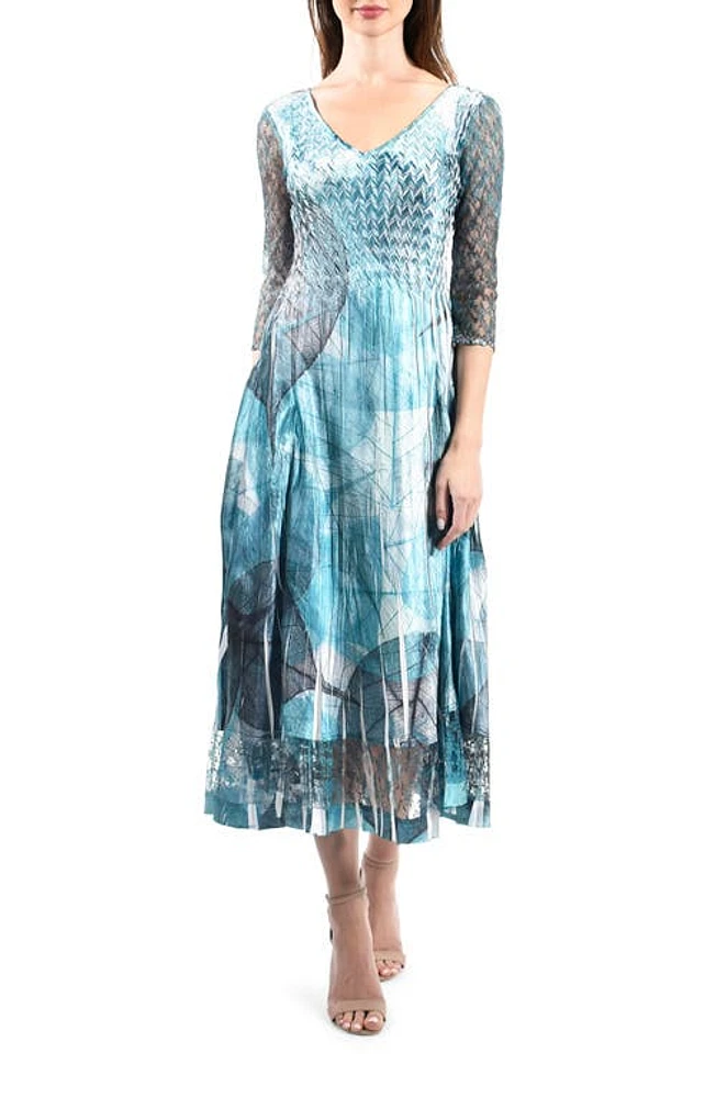 Komarov Abstract Print Charmeuse & Lace Cocktail Midi Dress Rainforest at Nordstrom,