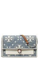 Tory Burch T Monogram Denim Wallet Crossbody in Pearl Blue at Nordstrom