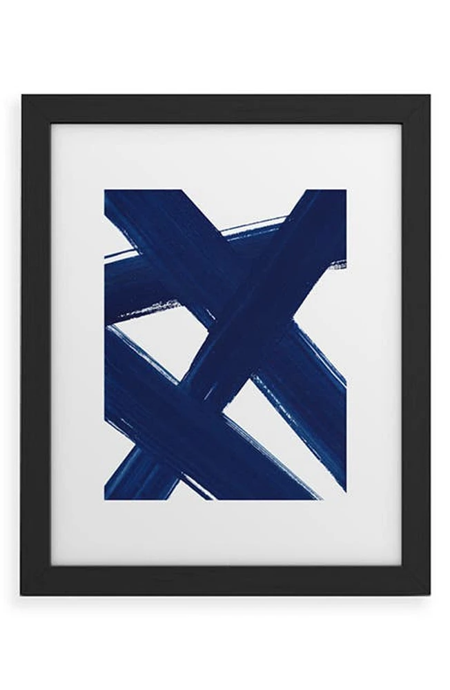 Deny Designs Indigo Abstract Brush Strokes 3 Wall Art in Stokes 3 Black Frame at Nordstrom