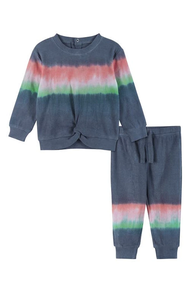 Andy & Evan Rib Tie Dye Long Sleeve T-Shirt & Joggers Set in Navy Dip Dye at Nordstrom, Size 3-6M