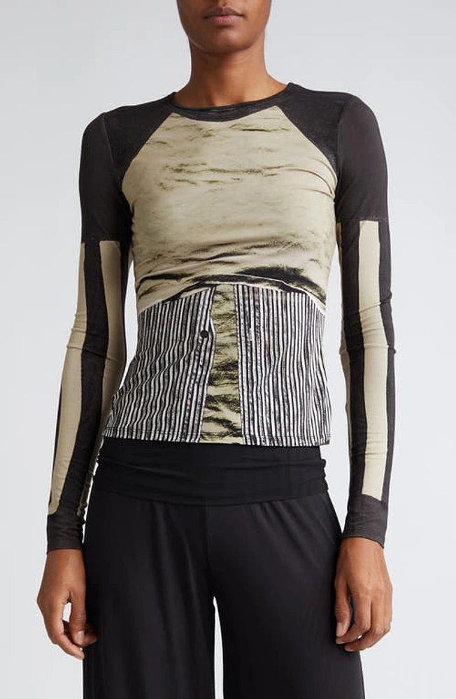 Miaou Patchwork Fitted Long Sleeve T-Shirt Chemises Vert at Nordstrom,