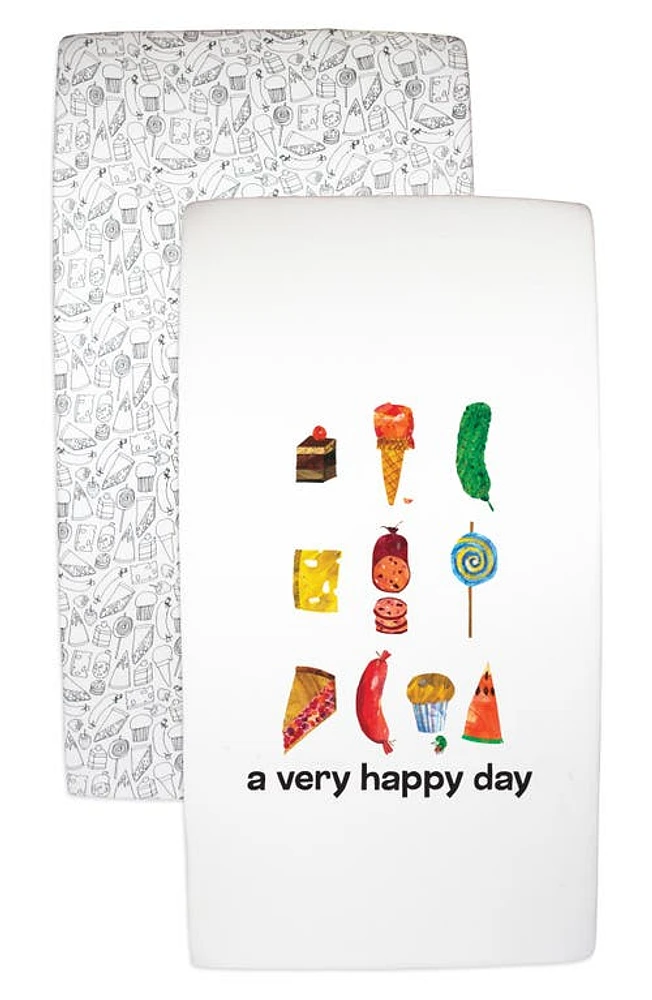 L'Ovedbaby x 'The Very Hungry Caterpillar' Assorted 2-Pack Fitted Organic Cotton Crib Sheets in Happy Day at Nordstrom