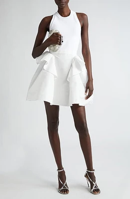 Alexander McQueen Ruffle Skirt Mixed Media Minidress in Opticalwhite at Nordstrom, Size 10 Us