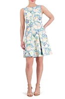 Vince Camuto Floral Jacquard Cross Bodice Dress Blue at Nordstrom,