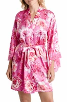 Bloom by Jonquil My Valentine Floral Satin Wrap Robe Hot Pink at Nordstrom,