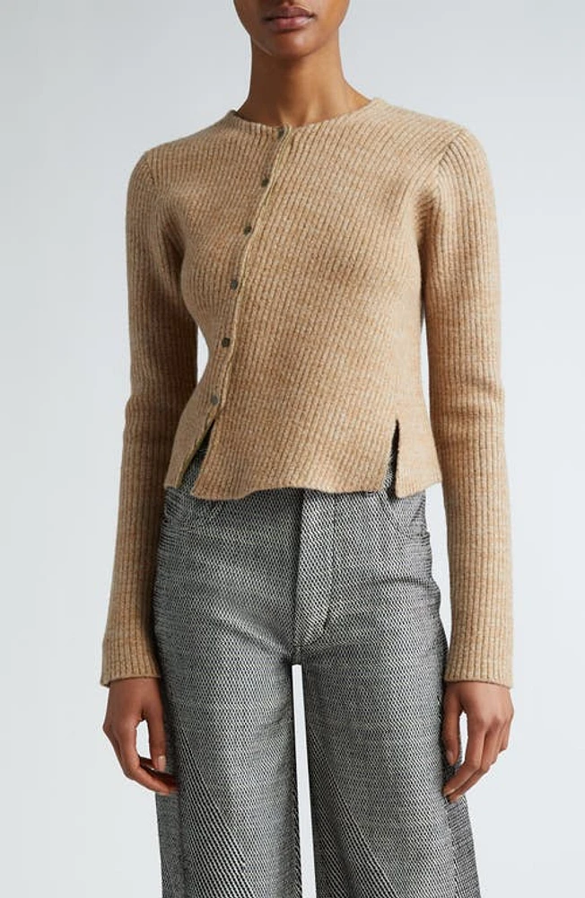 Eckhaus Latta Starling Wool Blend Rib Cardigan Lentil at Nordstrom,