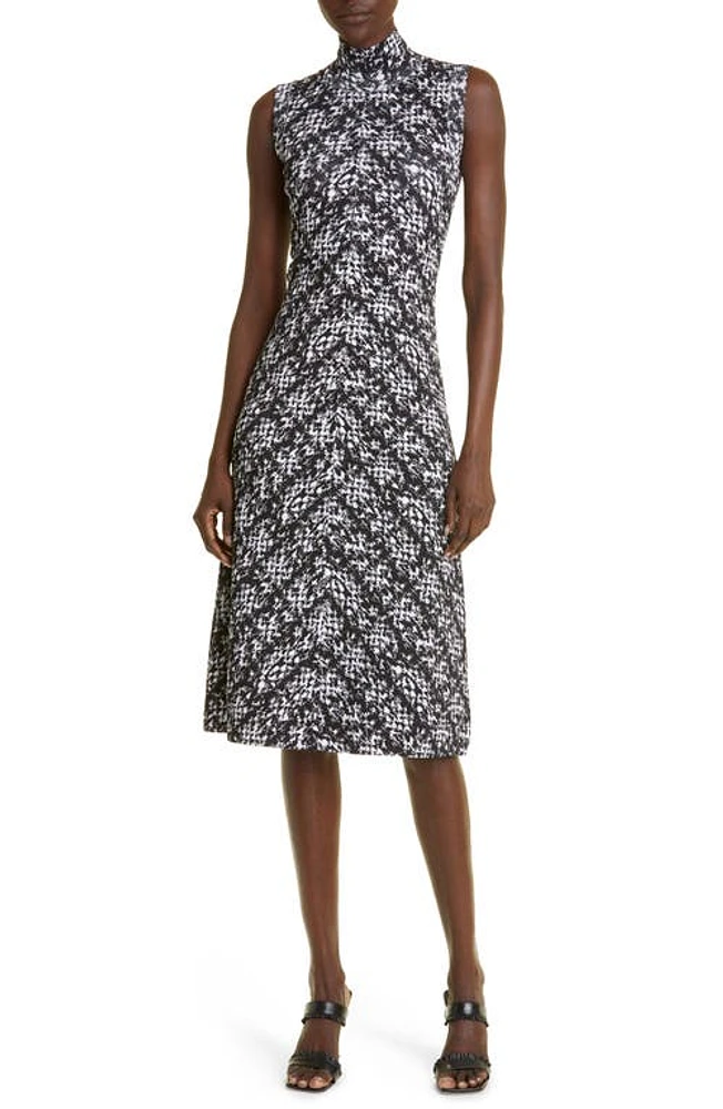 St. John Collection Tweed Print Sleeveless Jersey Dress Ecru/Black at Nordstrom,