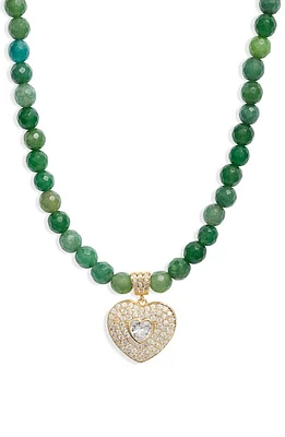 VIDAKUSH Smooth Jade Royal Heart Pendant Necklace in Green/Gold at Nordstrom, Size 16