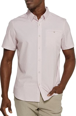 7 Diamonds Pryor Geometric Print Short Sleeve Performance Button-Up Shirt Rose at Nordstrom,