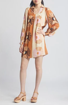 CIEBON Elaine Long Sleeve Shift Dress Brown Multi at Nordstrom,