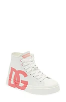 Dolce & Gabbana DG Logo High Top Sneaker in White/Pink at Nordstrom, Size 12Us