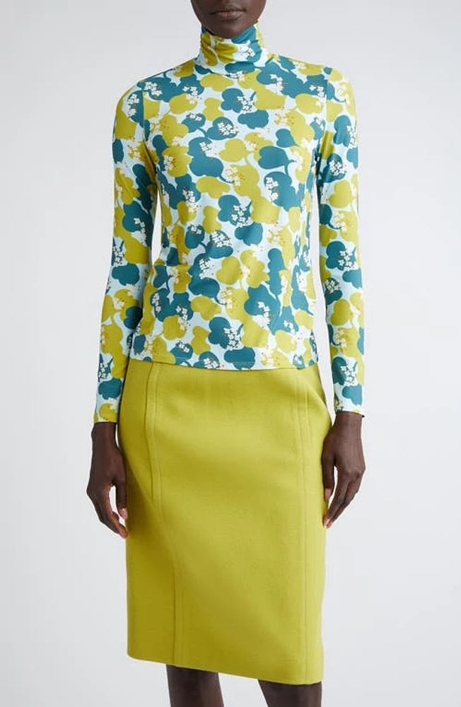 St. John Collection Nuda '60s Floral Turtleneck Top Mint Multi at Nordstrom,