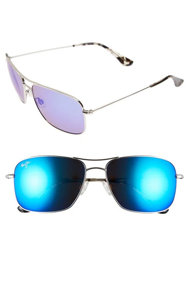 Maui Jim Wiki Wiki 59mm Polarized Aviator Sunglasses in Silver/Blue Hawaii at Nordstrom