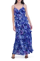 Eliza J Metalllic Fleck Floral Ruffle Dress Blue at Nordstrom,