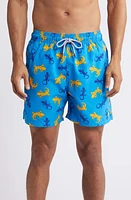 Tom & Teddy Gecko Print Performance Swim Trunks Blue/Orange at Nordstrom,