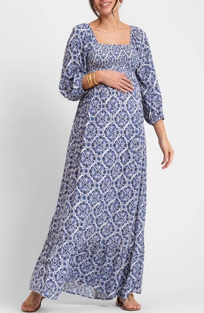 Seraphine Maternity Maxi Dress in Blue Print at Nordstrom, Size 2