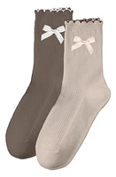 Stems Honey Assorted 2-Pack Bow Crew Socks in Neutrals at Nordstrom