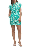 MANGO Floral Print Belted Romper in Turquoise at Nordstrom, Size Medium