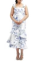 Dessy Collection Floral Print Ruffle Sleeveless Satin Midi Dress Cottage Rose-Larkspur at Nordstrom,