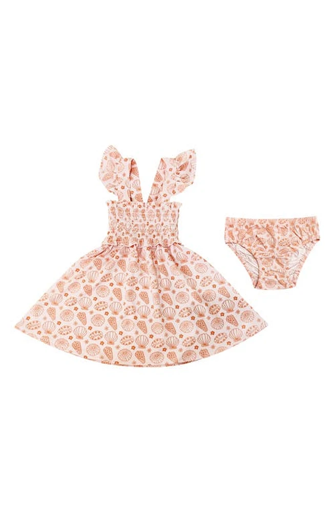 Coco Moon Shell Print Smocked Sundress & Bloomers Pink at Nordstrom,