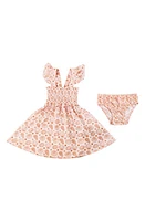 Coco Moon Shell Print Smocked Sundress & Bloomers Pink at Nordstrom,