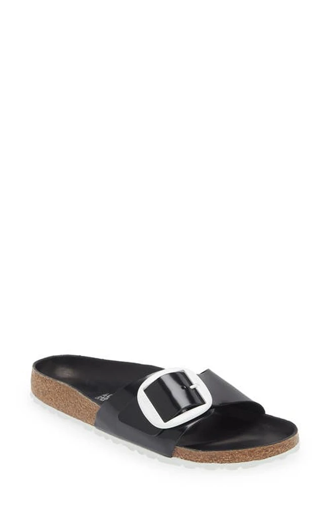 Birkenstock Madrid Big Buckle Slide Sandal in High Shine Black White at Nordstrom, Size 9-9.5Us