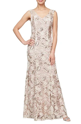 Alex Evenings Floral Embroidered Evening Gown Champagne at Nordstrom,