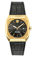 Versace Antares Leather Strap Watch, 44mm x 41.5mm in Ip Yellow Gold at Nordstrom