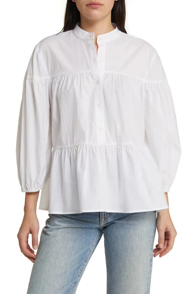 WAYF Addison Tiered Cotton Popover Top Ivory at Nordstrom,