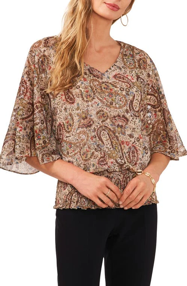 Chaus Print Metallic Smocked Blouse French Roast at Nordstrom,