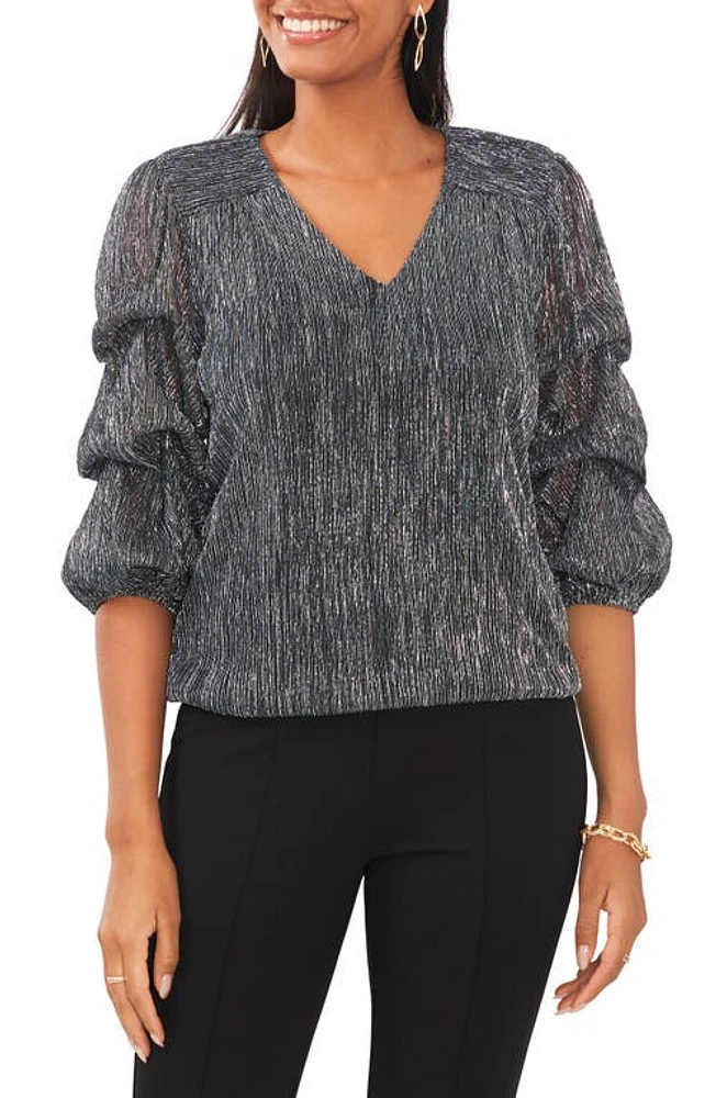 Chaus Metallic Lantern Sleeve Top Black/Silver at Nordstrom,