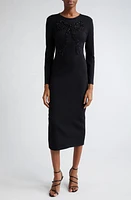 Carolina Herrera Beaded Bow Long Sleeve Wool Blend Sweater Dress Black at Nordstrom,