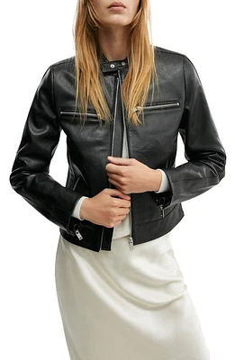 MANGO Leather Moto Jacket in Black at Nordstrom, Size X-Large