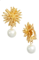 Karine Sultan Starburst Imitation Pearl Clip-On Drop Earrings in Gold at Nordstrom