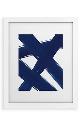 Deny Designs Indigo Abstract Brush Strokes 3 Wall Art in Strokes 3 White Frame at Nordstrom