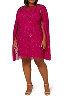 Adrianna Papell Beaded Cape Sleeve Cocktail Dress Hot Orchid at Nordstrom, W