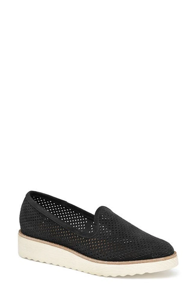 Johnston & Murphy Mitzi Perforated Venetian Loafer Black Suede at Nordstrom,