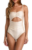 L'AGENCE Lily Cutout Ruched One-Piece Swimsuit in Champagne at Nordstrom, Size Large