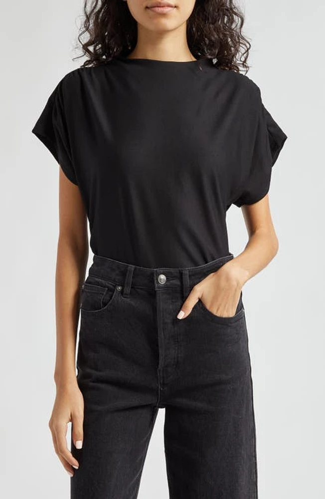 GESTUZ Rifagz Ruched Sleeve T-Shirt Black at Nordstrom,