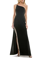 Speechless Rhinestone Fringe One-Shoulder Gown Black/Silver at Nordstrom,