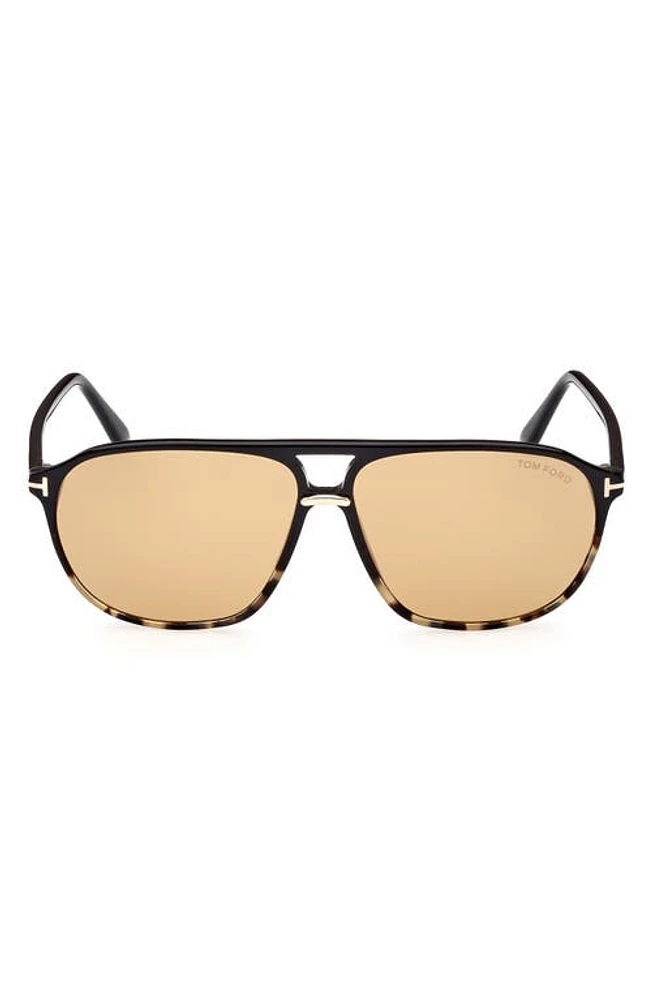 TOM FORD Bruce 61mm Navigator Sunglasses in Shiny Tortoise Black /Smoke at Nordstrom