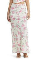 WAYF Romeo Floral Linen Blend Maxi Skirt Ivory Roses at Nordstrom,