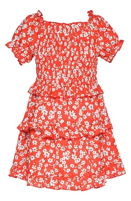 Truly Me Kids' Floral Tiered Dress Red Multi at Nordstrom,