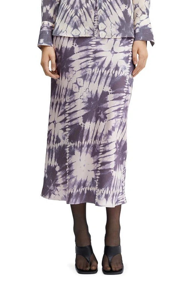 MANGO Tie Dye Satin Midi Skirt in Light/Pastel Purple at Nordstrom, Size X-Small