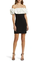 MISHA COLLECTION Rosana Off the Shoulder Ruffle Minidress in Black/Ivory at Nordstrom, Size X-Small