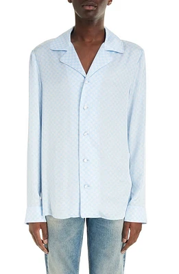 Balmain Mini Monogram Satin Button-Up Shirt Sll Pale Blue/Multi at Nordstrom, Us