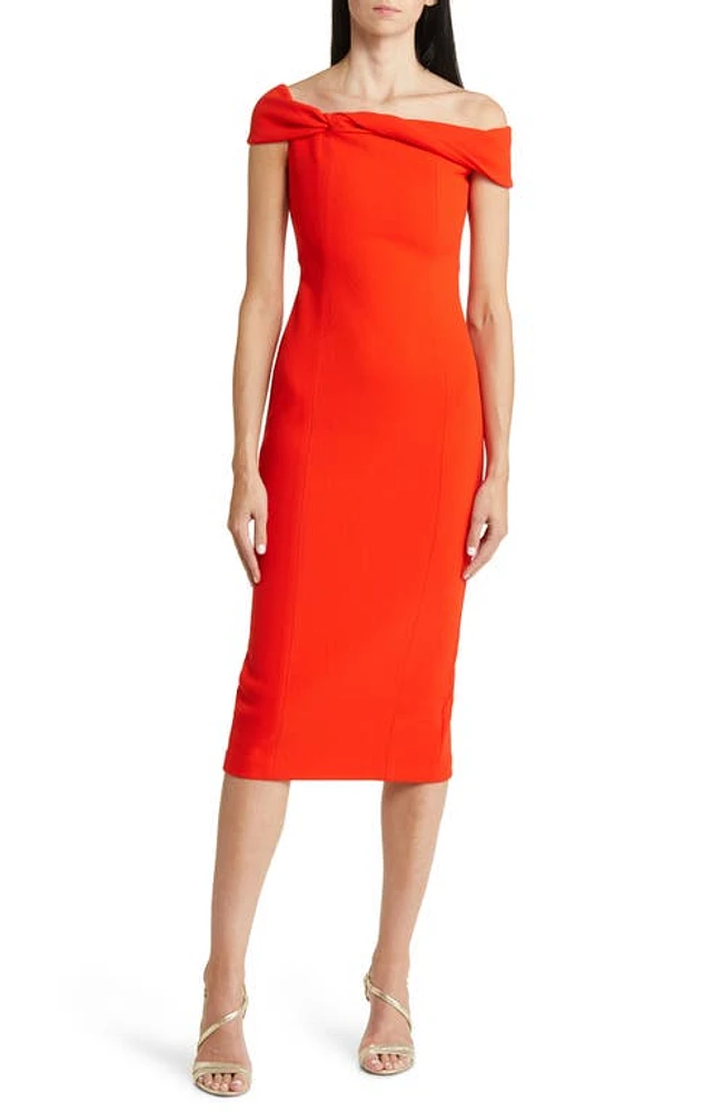 MISHA COLLECTION Bernadine One-Shoulder Midi Sheath Dress Flame Red at Nordstrom,