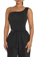 Naked Wardrobe The Extra Cozy One-Shoulder Crop Top at Nordstrom,