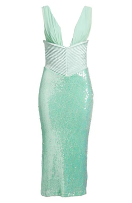 HOUSE OF CB Thala Corset Bodice Sequin Cocktail Dress Mist Green at Nordstrom, A