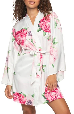 Felina Adrienne Print Short Satin Robe Bloom at Nordstrom,